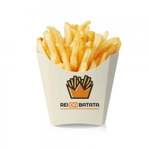 Caixa de Batata Frita Personalizada Grande Couchê 300gr Grande (12x8cm) 4/0 - Frente Colorida e interior Branco  Corte e Vinco 