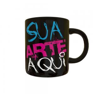 Caneca Xícara Personalizada Porcelana Preta Porcelana  4/0 - Frente Colorida e interior Branco  Brilho Caixinha Para Presente Grátis